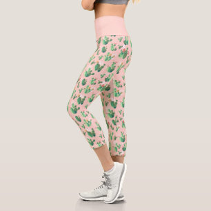 Leggings Capri Motif de plante succulente de cactus rose vert mig