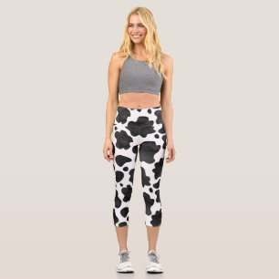 Leggings Capri Motif de points de vache Poster de animal noir et 