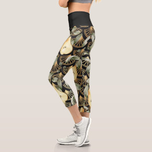 Leggings Capri Motif de poires d'aquarelle et d'échelles d'or