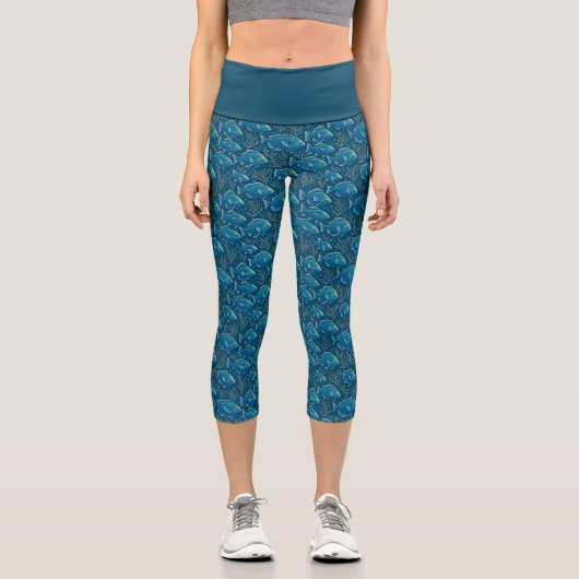 Leggings Capri Motif de poisson bleu (Recto)