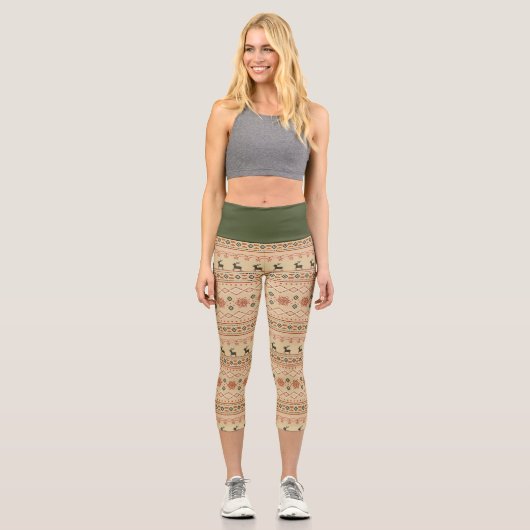 Leggings Capri Motif de rennes de Noël (Recto)