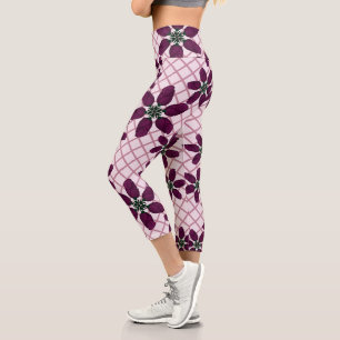 Leggings Capri Motif de rose violette foncée — Flore élégante de