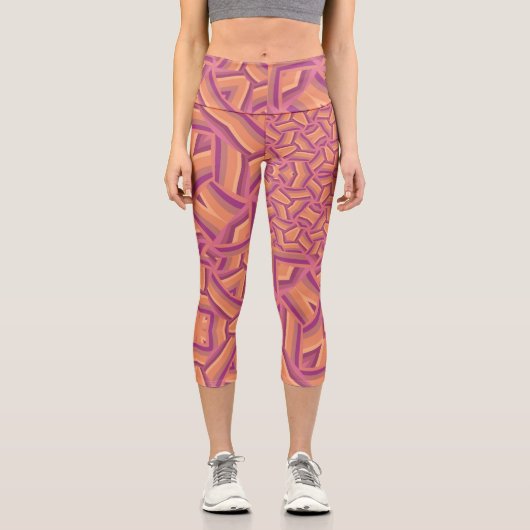 Leggings Capri Motif de Starburst Psychedélique – Rose et Orange (Recto)