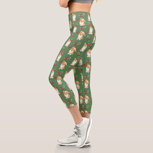 Leggings Capri Motif de Sucre de canne de Noël de Corgi (Gauche)