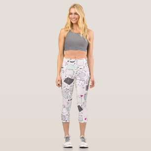 Leggings Capri Motif de tasse dessinée à la main, conception tran