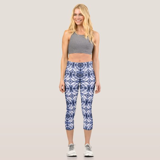Leggings Capri Motif de teinture bleu foncé (Recto)