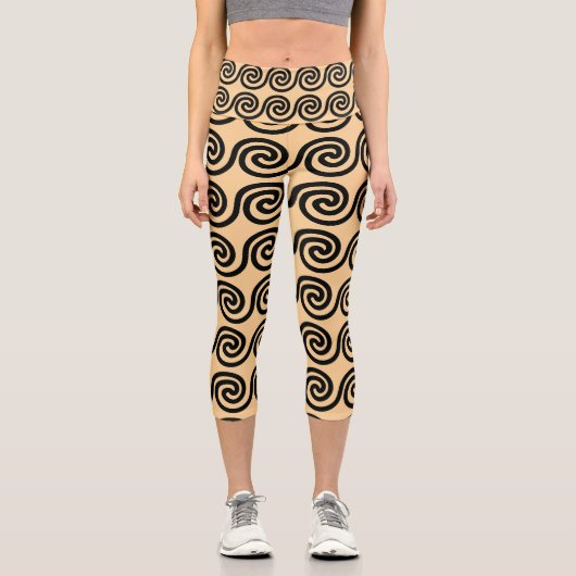 Leggings Capri Motif de vagues de clé Méandre grec marron (Recto)