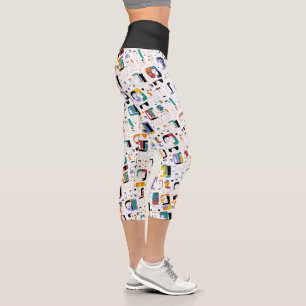 Leggings Capri Motif de visages anciens maya tribaux abstraits 1