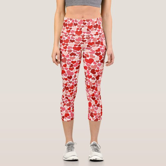 Leggings Capri Motif Des Coeurs, Coeurs Rouges, Amour (Recto)