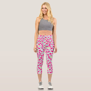 Leggings Capri Motif des coeurs et feuilles verts
