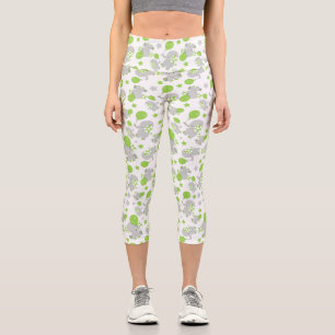 Leggings Capri Motif Des Eléphants, Eléphants Mignons - Grey Vert