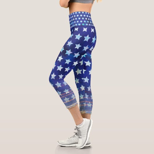 Leggings Capri Motif des étoiles aquarelle (Gauche)
