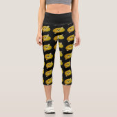 Leggings Capri Motif design citron et crème sur noir (Recto)