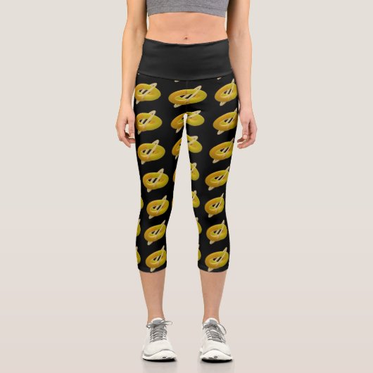 Leggings Capri Motif design citron et crème sur noir (Recto)