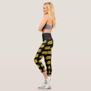 Leggings Capri Motif design citron et crème sur noir