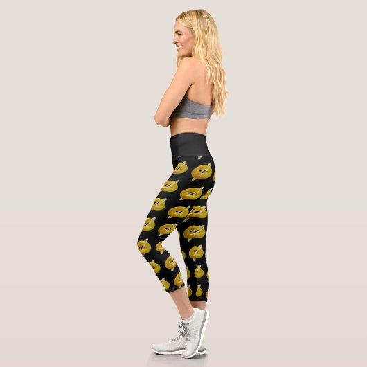 Leggings Capri Motif design citron et crème sur noir (Gauche)