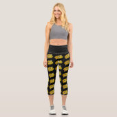 Leggings Capri Motif design citron et crème sur noir (Recto)