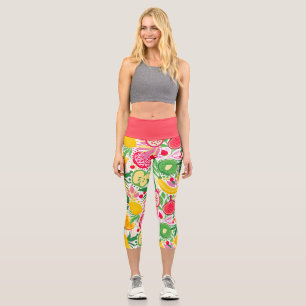 Leggings Capri Motif d'été de l'aquarelle de fruits tropicaux