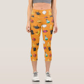 Leggings Capri Motif d'Halloween mignon avec arrière - plan orang (Recto)