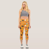 Leggings Capri Motif d'Halloween mignon avec arrière - plan orang (Recto)