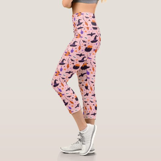 Leggings Capri Motif d'Halloween mou et rose (Gauche)