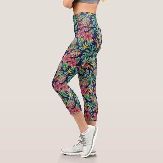 Leggings Capri Motif d'hibiscus à ananas tropicaux (Gauche)