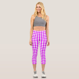 Leggings Capri Motif diamant à carreaux blanc violet