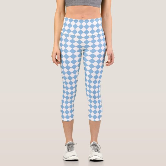 Leggings Capri Motif diamant à carreaux bleu blanc (Recto)