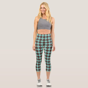 Leggings Capri Motif diamant à carreaux brun sarcelle 
