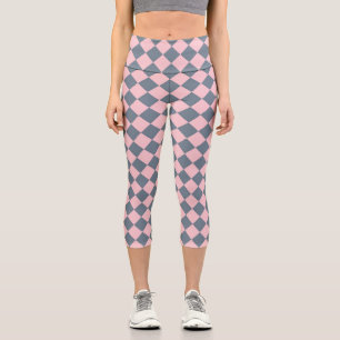 Leggings Capri Motif diamant à carreaux gris rose 