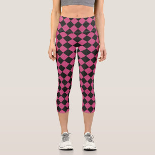Leggings Capri Motif diamant à carreaux rose noir