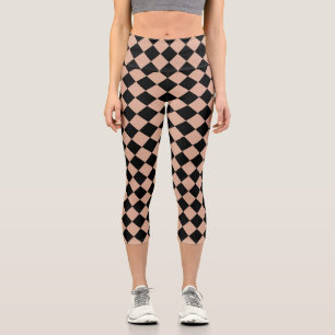 Leggings Capri Motif diamant à carreaux rose noir