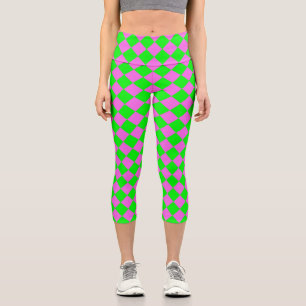 Leggings Capri Motif diamant à carreaux rose vert