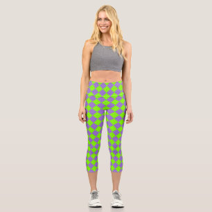 Leggings Capri Motif diamant à carreaux vert et violet