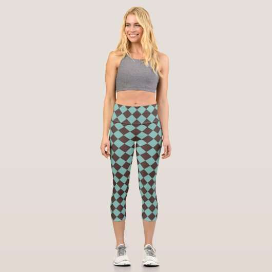 Leggings Capri Motif diamant Brown Turquoise Checker (Recto)