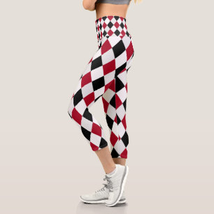 Leggings Capri Motif diamant en harlequin noir et rouge
