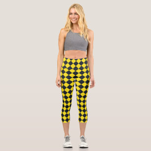 Leggings Capri Motif diamant jaune de damier noir