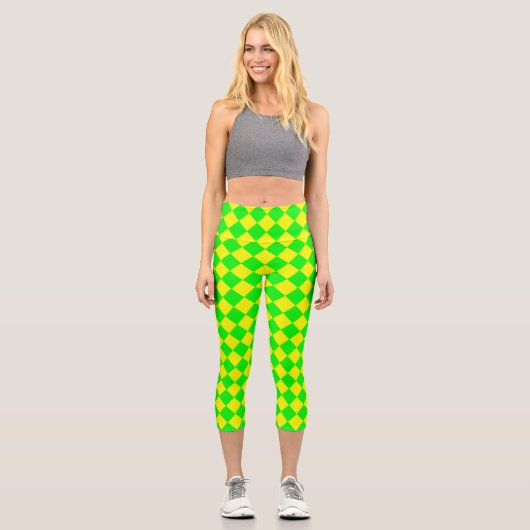 Leggings Capri Motif diamant jaune-vert Checker (Recto)
