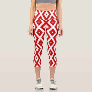 Leggings Capri Motif diamant rouge et blanc