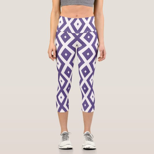 Leggings Capri Motif diamant ultra violet et blanc (Recto)