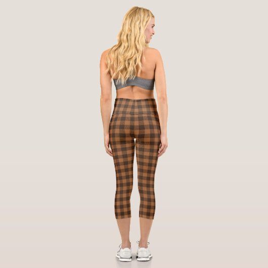 Leggings Capri Motif d'impression Cosy Brown Plaid Buffalo (Verso)