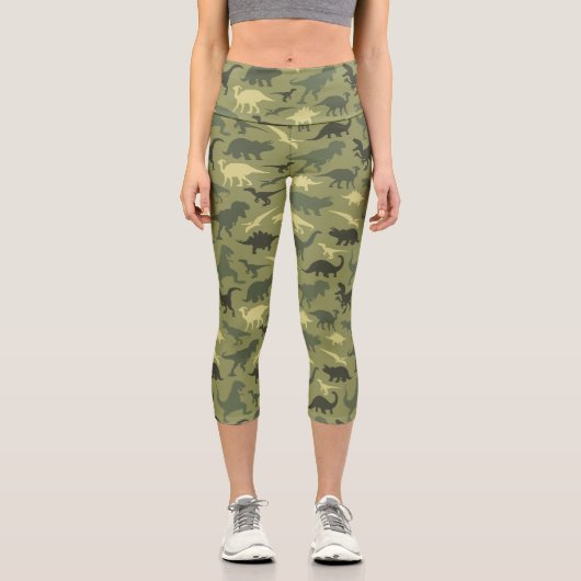 Leggings Capri Motif Dinosaure, Silhouette Dinosaure, Dino Vert (Recto)