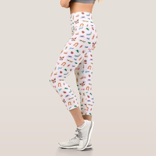 Leggings Capri Motif d'insectes coloré mignon (Gauche)
