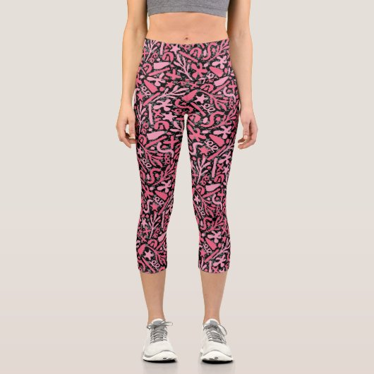 Leggings Capri Motif Doodle en rose.01.w Black BG (Recto)