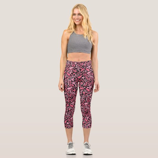 Leggings Capri Motif Doodle en rose.01.w Black BG (Recto)