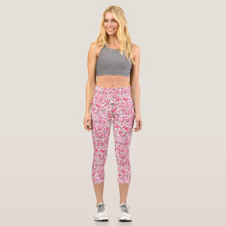 Leggings Capri Motif Doodle en rose.01.w Blanc BG