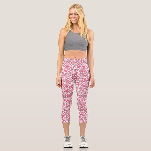 Leggings Capri Motif Doodle en rose.01.w Blanc BG (Recto)