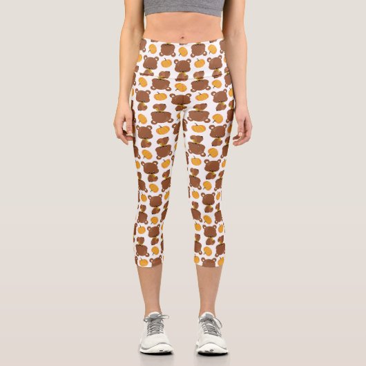 Leggings Capri Motif D'Ours, Ours Mignons, Automne, Citrouille (Recto)
