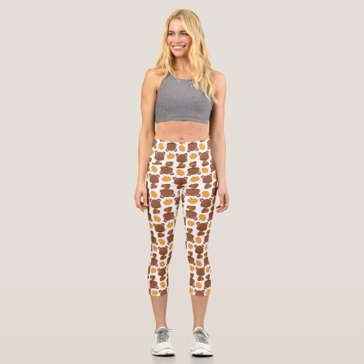 Leggings Capri Motif D'Ours, Ours Mignons, Automne, Citrouille (Recto)