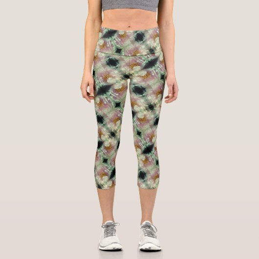 Leggings Capri Motif du centre de fleurs rose Peony (Recto)
